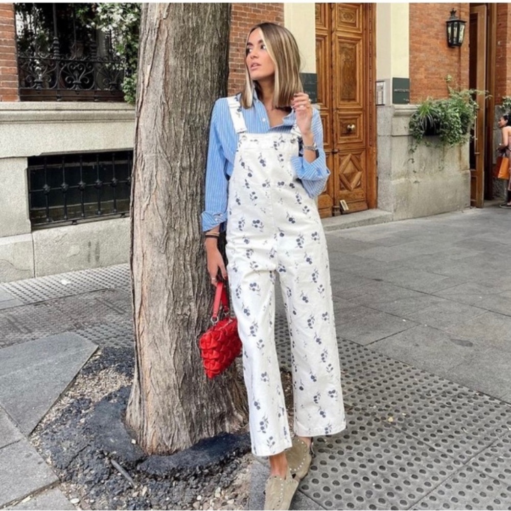 ZARA bloggers favorite floral ecru overalls - Picture 2 of 9